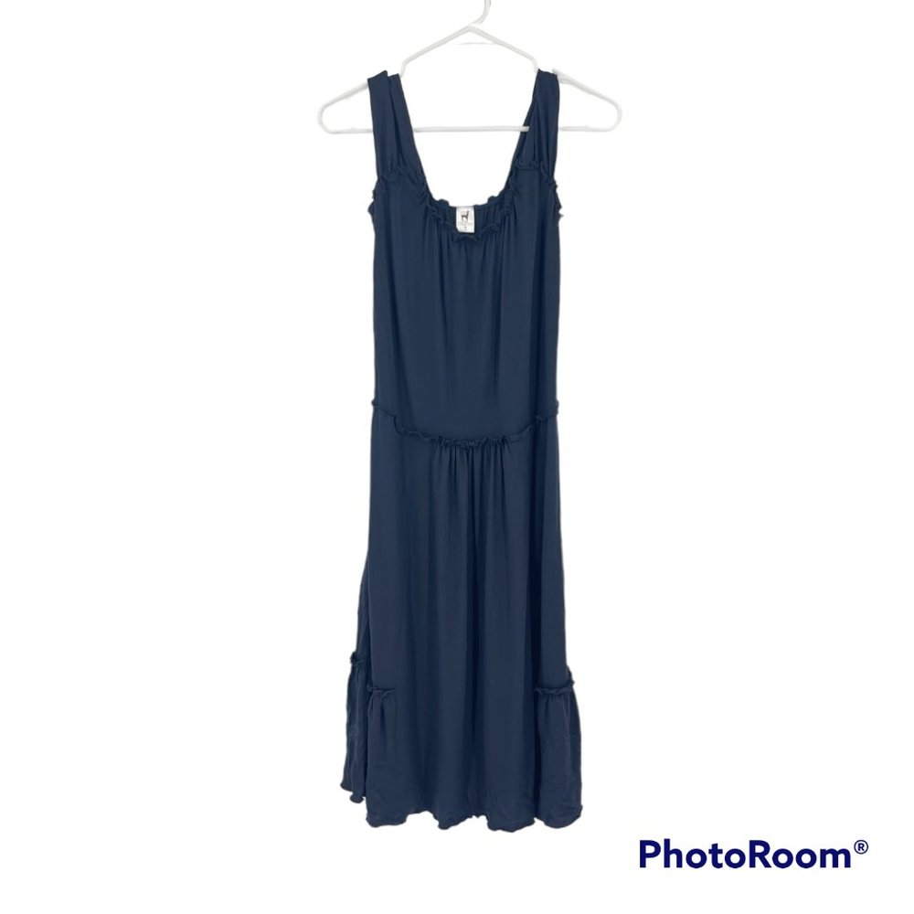 LAST CHANCE - Peruvian Connection Dress Navy Blue Ruffled Sleeveless Midi Size M
